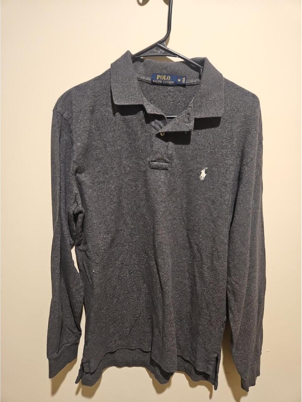 Grey Polo Ralph Lauren Long Sleeve Polo Shirt White Pony Size Medium